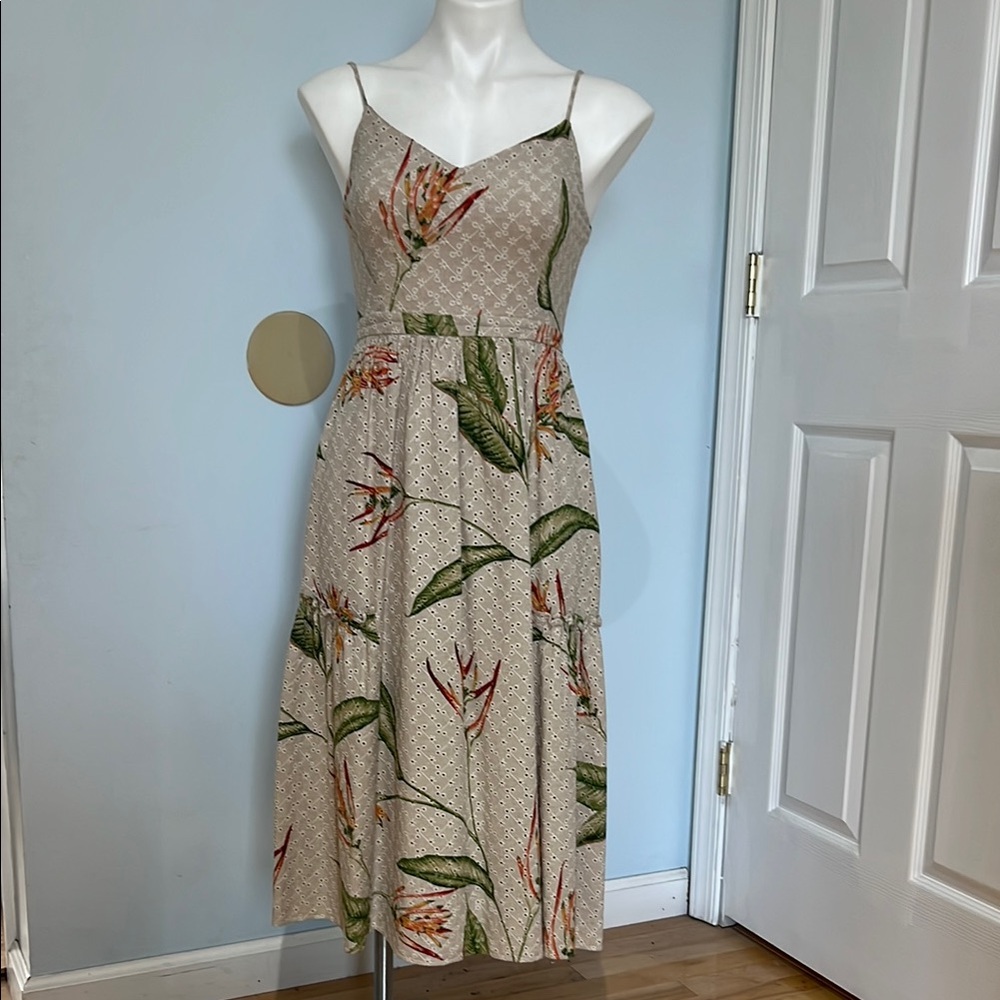 Floral Beige Spaghetti Strap Dress